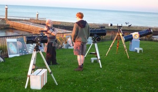 Picture of Keith and Lee and a variety of scopes, on West Cliff in full daylight.